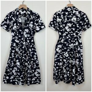 Jason Wu Black & White Floral Cotton Button Front Shirt Dress, 2